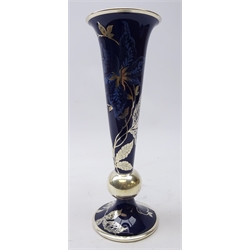  Rosenthal silver overlay porcelain trumpet shaped vase by Friedrich Deusch, stamped 1000/1000 model L321, H29cm   
