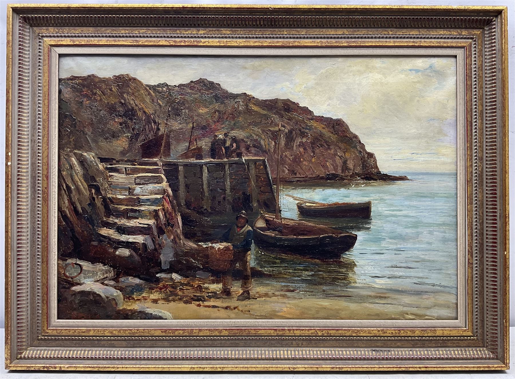 Edwin John Ellis (British 1841-1895): Unloading the Catch by the Quayside, oil on canvas signed 49cm x 74cm