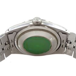 Rolex Oyster Perpetual Datejust gentleman's stainless steel automatic wristwatch, circa 1990, Ref. 16220, serial No. E271806, cream dial with Roman numeral hour markers, on Jubilee stainless steel bracelet with fold-over clasp, boxed with papers