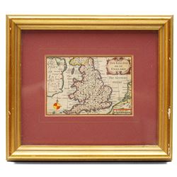 Pieter van den Keere (Flemish 1571-1646): 'The Kingdomes of England Scotland and Ireland', set of four 'Speed Miniature' 17th century engraved maps with hand-colouring pub. 1632, 8.5cm x 12cm (4)