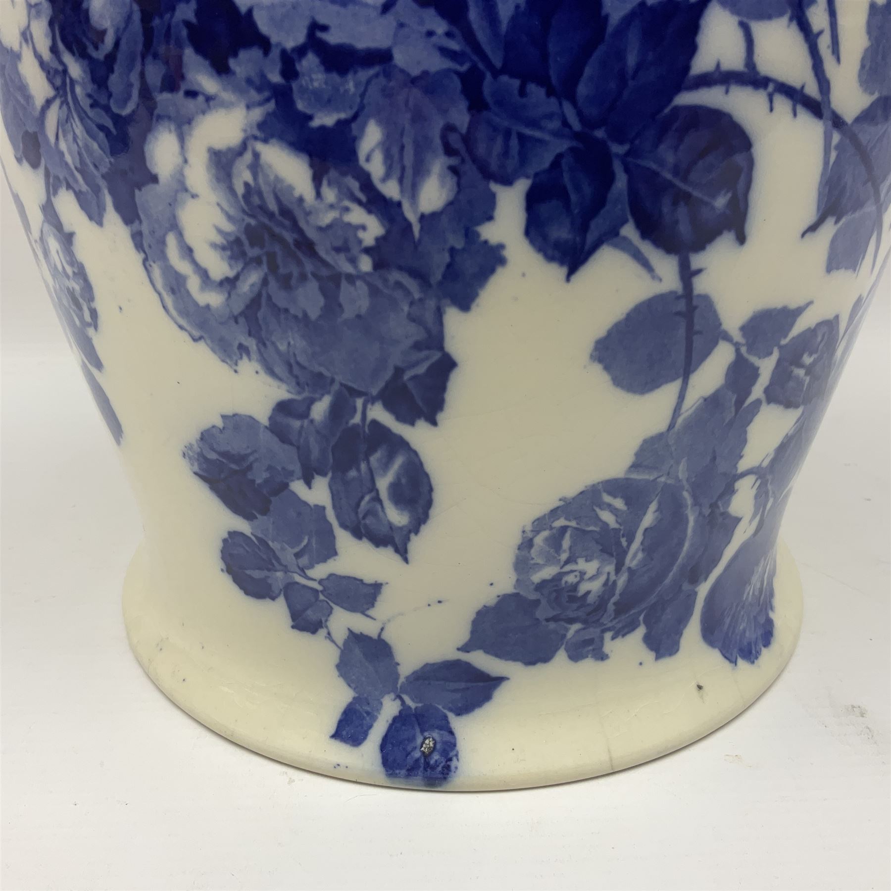 Doulton Burslem vase with fluted rim, in the Gloire-de-Dijon pattern H31cm