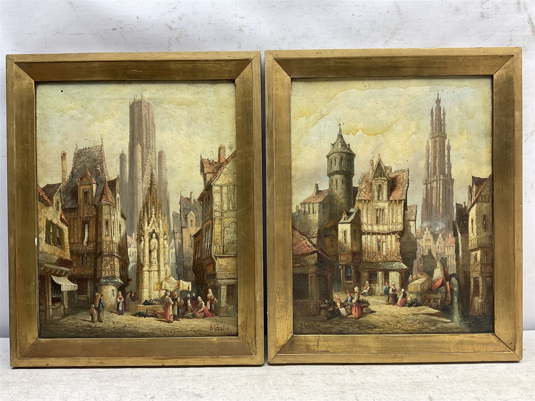 Henry Thomas Schafer (British 1854-1915): Antwerp Town Scenes, pair oils on canvas signed and dated 1890, 39cm x 30cm (2)