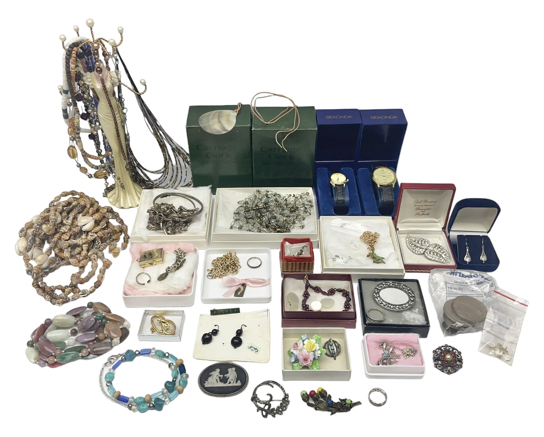 Pair of 9ct gold screw back earrings, silver dolphin jewellery, including necklace, bracelet, ring and earrings, other silver jewellery, two Sekonda wristwatches and a collection of costume jewellery 