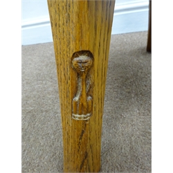  Yorkshire Oak - 'Catman' small oak milking stool, solid shaped back with carved rose (W36cm) by Chris Checksfield: Whitby (retired) (ex Gnomeman)  