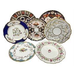 Seven cabinet plates including Royal Crown Derby Imari examples, early Worcester Flight & Barr gilded example etc