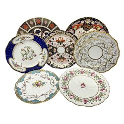  Seven cabinet plates including Royal Crown Derby Imari examples, early Worcester Flight & Barr gilded example etc