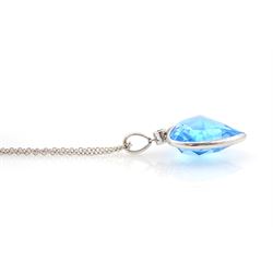 18ct white gold single stone heart cut Swiss blue topaz pendant necklace, stamped 750, topaz approx 25.00 carat