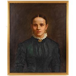 George Augustus Poole (British 1861-1932): Portrait of Joseph Cooper and Maria Cooper, pair oils on canvas signed 68cm x 55cm (2)
Notes: Joseph Cooper invented the 'Go-Through' lace making machine and other lace making equipment which revolutionised lace making in Nottinghamshire.