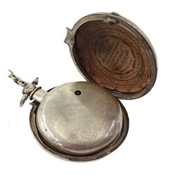 Victorian silver pair cased key wound fusee lever pocket watch by H. Walkington, Bridlington Quay, No. 57125, white enamel dial with Roman numerals and subsidiary seconds dial, case by Charles Harris, Birmingham 1895, on white metal chain