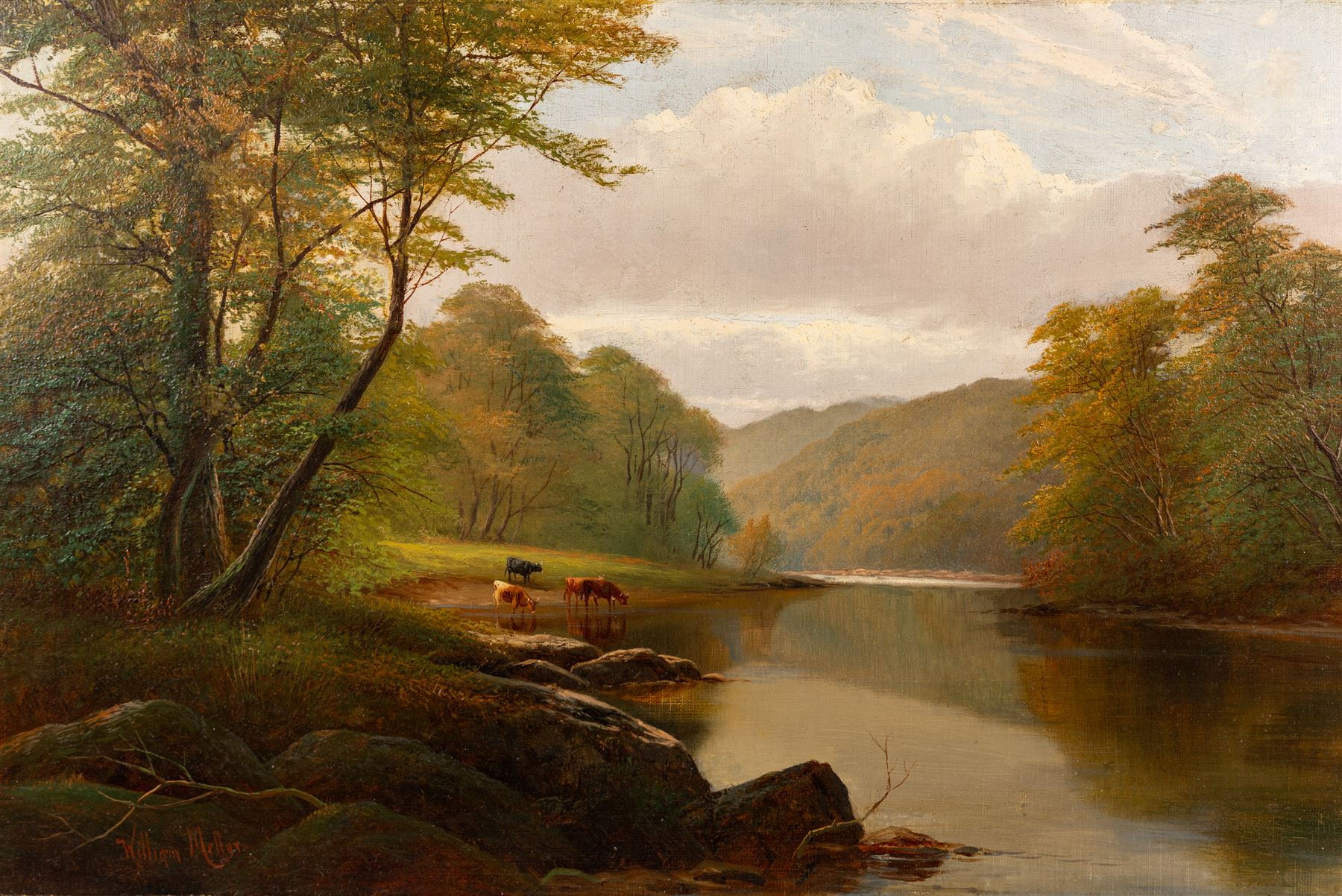 William Mellor (British 1851-1931): 'On the Wharfe - Bolton Woods', oil on canvas signed, titled verso 50cm x 75cm