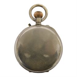 Edwardian mahogany and marquetry miniature longcase clock, the case with ogee top, over arched door flanked by turned columns, the base, door and top with classical urn and floral marquetry detail, housing goliath pocket watch, the white enamel dial with Roman numerals, chapter ring and subsidiary dial, and marked W. Thornhill & Co Ltd 144 New Bond St London, H38cm