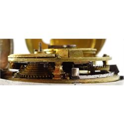 18th century silver and tortoiseshell quadruple cased verge fusee pocket watch by Graham, London, square baluster pillars, pierced and engraved balance cock, signed white enamel dial with Roman numerals and Fleur de Lys decoration, tortoiseshell third outer case with pique work to the borders, in a fitted later white metal fourth case