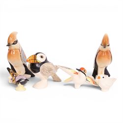 Collection of Goebel bird figures signed by designer George Selim, including two Jays, a P...