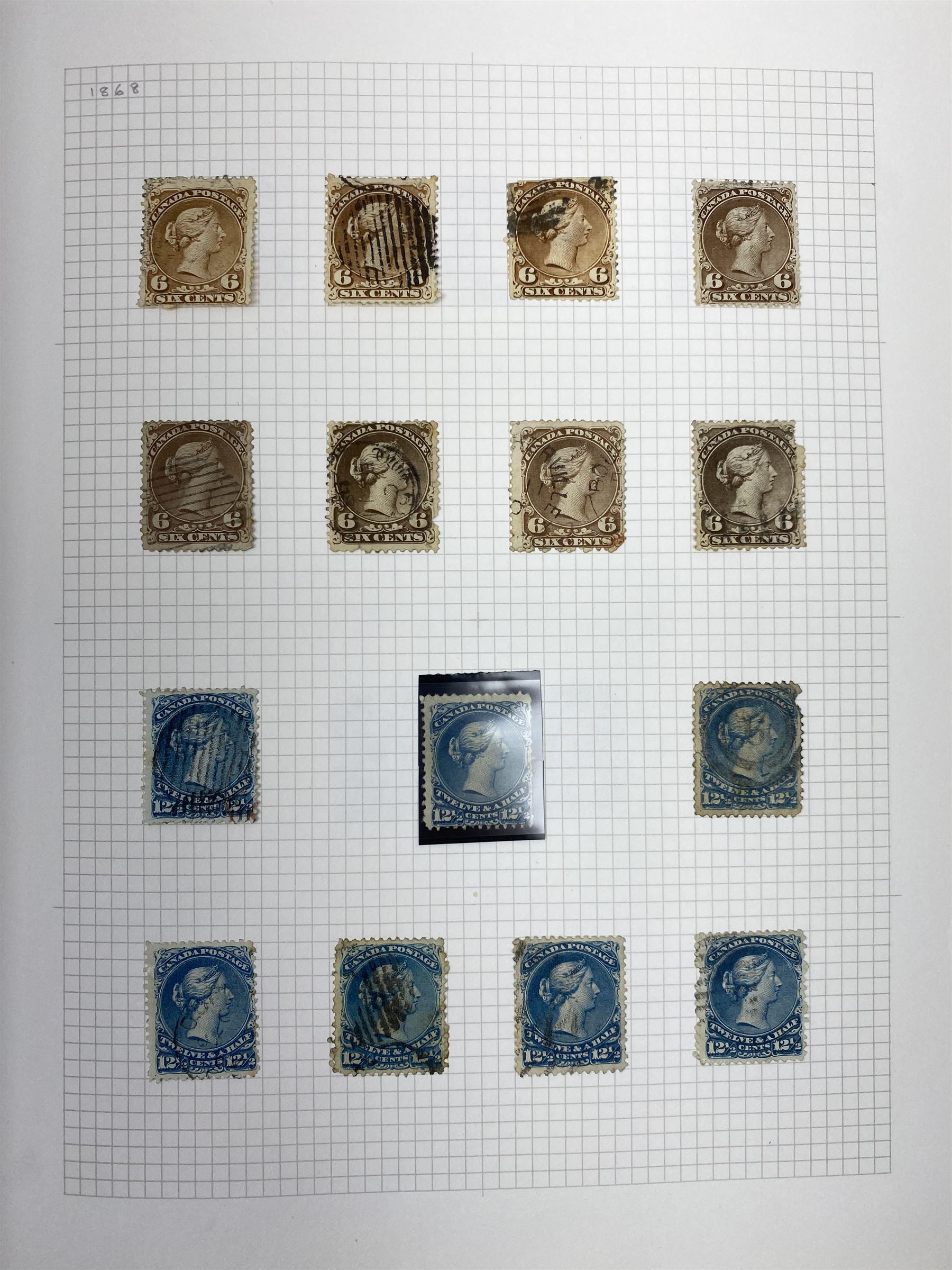 Canada Queen Victoria and later stamps, including 1852-57 six pence, ten pence etc, duplicates throughout showing variation, various King Edward VII issues, stamps on covers, Queen Elizabeth II unused blocks etc, housed in an album