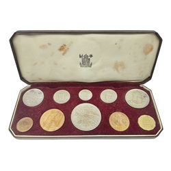 Queen Elizabeth II 1953 ten coin specimen set, farthing to crown, housed in red dated case
