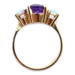  Amethyst and opal gold ring, halllmarked 9ct   