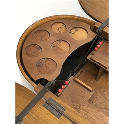  Mid 20th century mahogany drink trolley,  double hinged top reveals fitted interior including glass holders and cocktail sticks, W116cm, H76cm, D41cm   