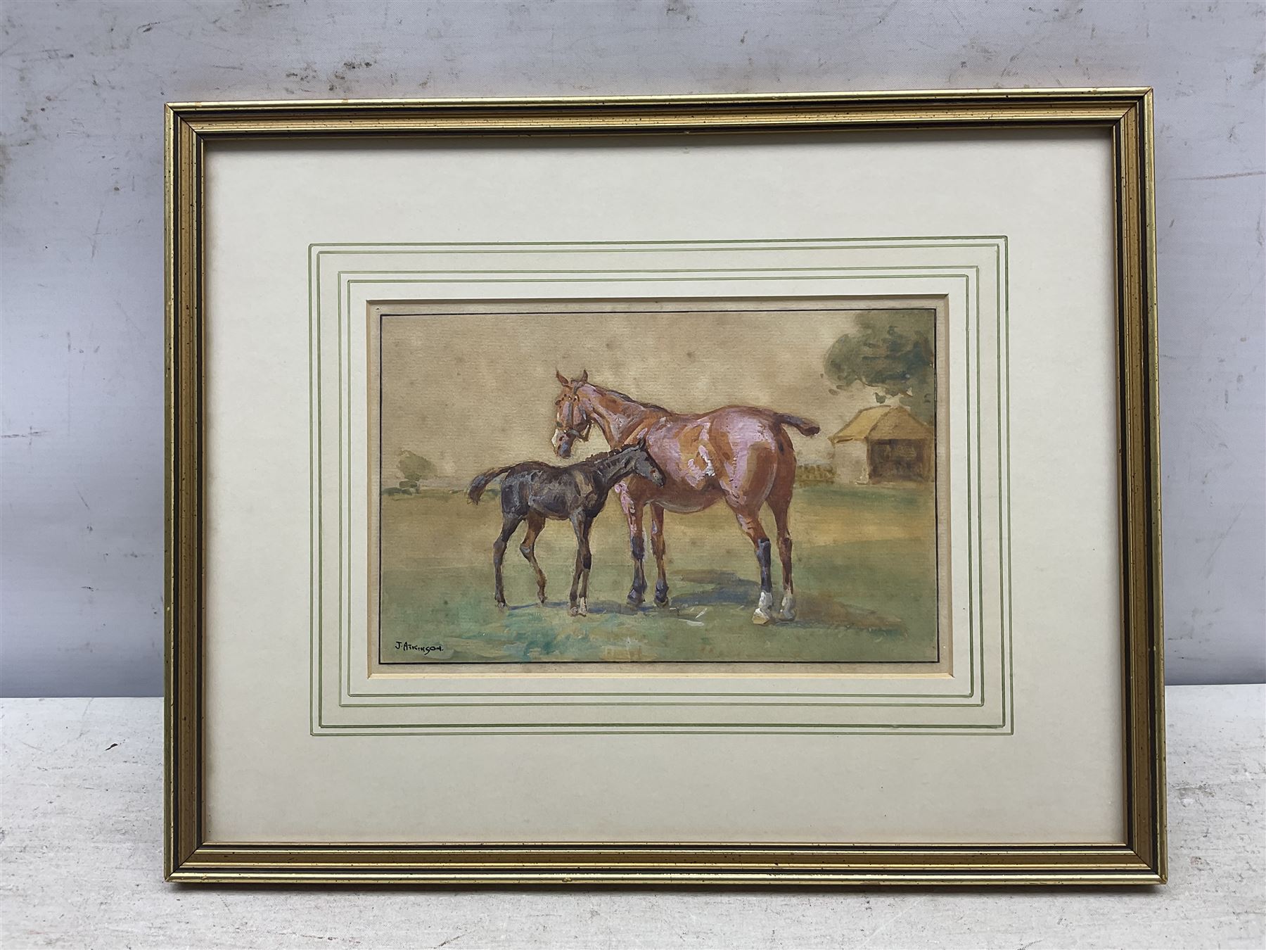 John Atkinson (Staithes Group 1863-1924): Mother and Foal, watercolour heightened with white signed 13.5cm x 20.5cm