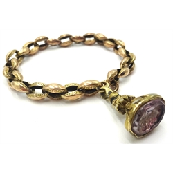  Victorian 9ct rose gold watch chain bracelet with gold-plated amethyst seal  