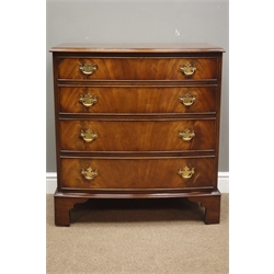  20th century figured mahogany chest, four graduating drawers on bracket feet, W80cm, H84cm, D50cm  