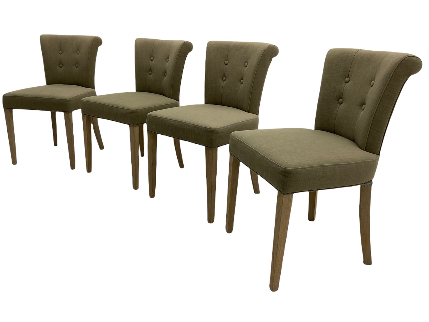 Neptune Furniture - Calverston set of four curved back dining chairs with Clara Natural buttoned upholstery, pale oak legs