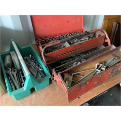 Quantity of spanners, sockets sets, red finish cantilever tool box etc. - THIS LOT IS TO BE COLLECTED BY APPOINTMENT FROM DUGGLEBY STORAGE, GREAT HILL, EASTFIELD, SCARBOROUGH, YO11 3TX