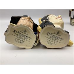 Royal Doulton double-sided character jugs from the Star Crossed Lovers Collection, comprising Napoleon & Josephine D6750, King Arthur & Guinevere D6836, Samson & Delilah D6787 and Antony & Cleopatra D6728