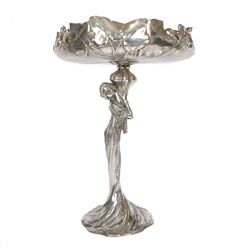 WMF figural centre piece the pedestal in the form of a woman, holding flower bud, the bowl...
