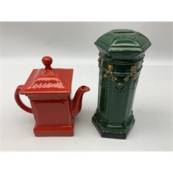 Collection of Post Box money boxes comprising ceramic, tin plate and plastic models, to include Crested Ware money boxes bearing motto ‘I Can’t Get a Letter From You So Send You The Box’ etc in three boxes