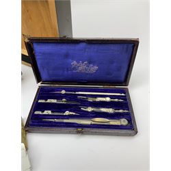 WW2 American Fairchild F-71 binocular magnifying telescope, in green painted wooden carrying box with instruction leaflet L48cm; WW2 Air Ministry Astro Compass Mk.II Ref. 6A/1174(0); Zenith Projection & Camera Lucida Attachment RA-6, boxed with instructions and 1977 purchase invoice; two cased sets of drawing instruments; and a boxed Faber slide rule (6)