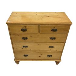 Late 19th century stripped pine chest, fitted with two short and three long drawers