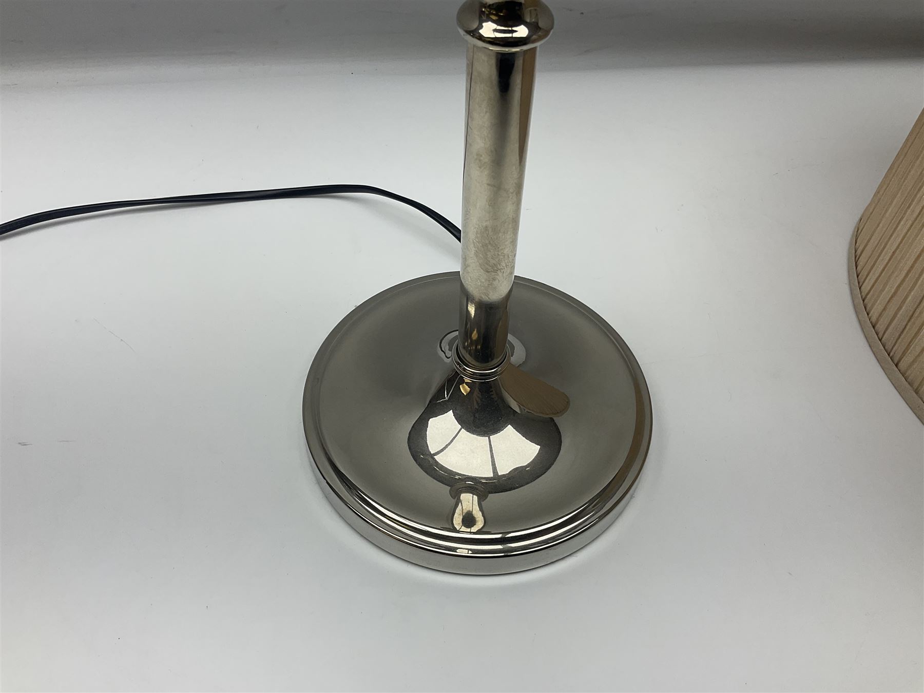 Chrome candelabra style table lamp with shade, H76cm