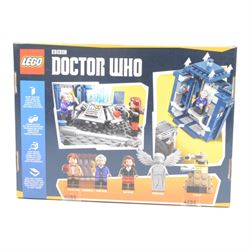 Lego Doctor Who Tardis no. 21304, built with minifigures, box and instructions