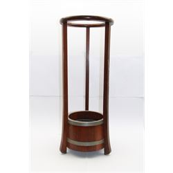 Wooden stick/umbrella stand of circular form with metal drip tray, H75cm