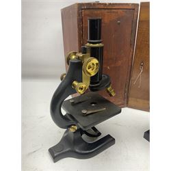 Three boxed microscopes, comprising Hawkslay & Sons Spencer Buffalo microscope no 68177, J Swift & Son microscope and R & J Back microscope no 30241
