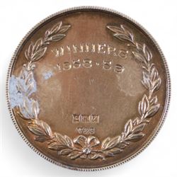 Football Combination League Championship Winners silver-gilt medal for the 1958-59 season, hallmarked Vaughton & Sons, Birmingham 1958, in tooled leather case