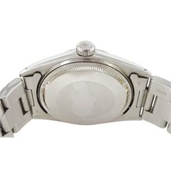 Rolex Oyster Perpetual DateJust gentleman's automatic wristwatch, circa 1970, Ref. 1600, serial No. 2565534, silvered dial with baton hour markers and date aperture, on Rolex Oyster stainless steel bracelet, with fold-over clasp, boxed with papers