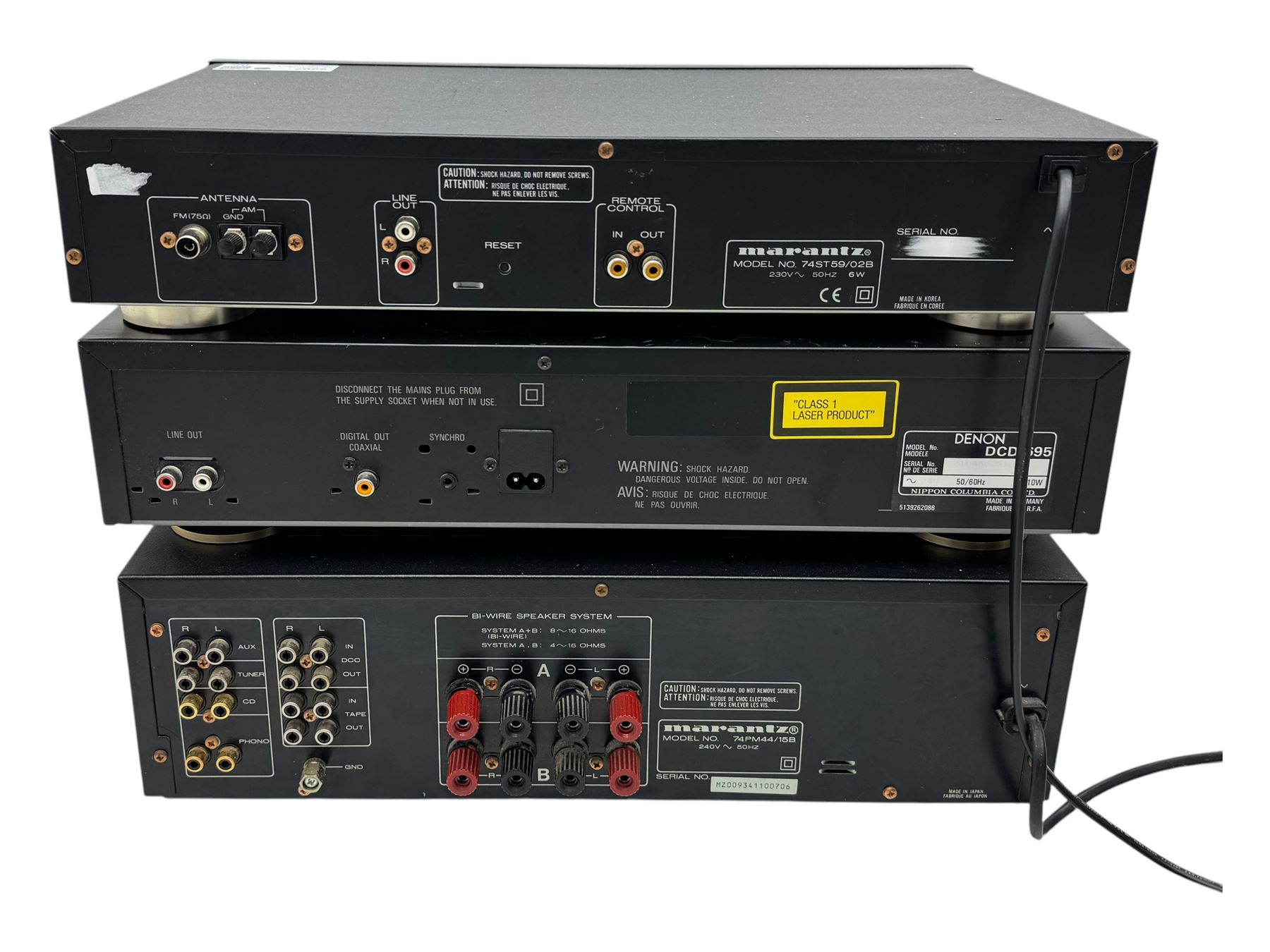 Marantz Synthesizer Stereo Tuner ST-59; Marantz Integrated Stereo Amplifier PM-44SE; DENON PCM Audio Technology/Compact Disc Player DCD-695 (3)