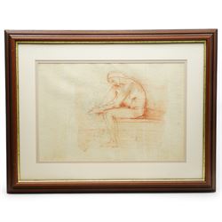 Pietro Annigoni OMRI (Italian 1910-1988): Seated Nude Female Study, sanguine chalk sketch signed and dated LXIX 36cm x 54cm