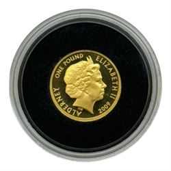 Queen Elizabeth II Alderney 2009 '50th Anniversary of the Mini' gold proof one pound coin, cased with certificate