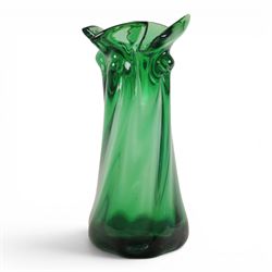Pair of VLG Lausitzer, Gent blue glass vases, together with a pair of green glass vases, largest H21cm