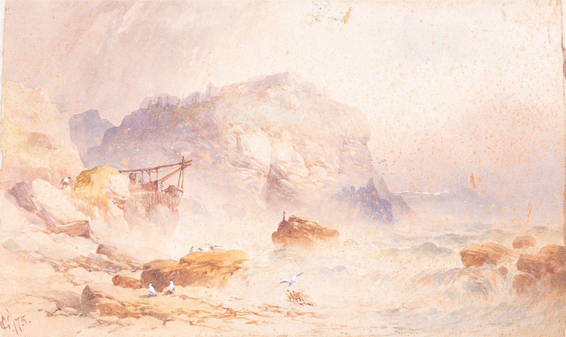 William Cook of Plymouth (British fl.1870-1890): Turbulent Coastline, watercolour signed with monogram and dated '75, 20cm x 33cm (unframed)
