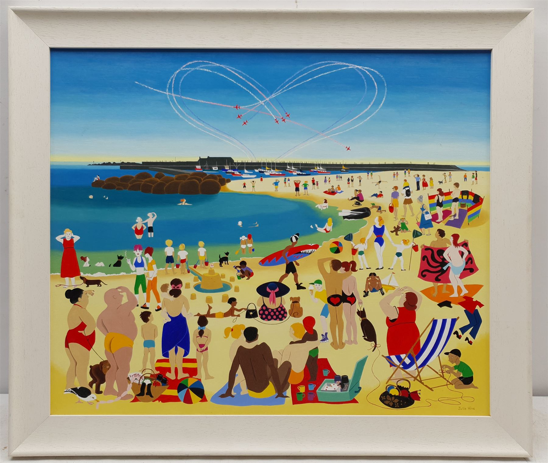 Julie Hine (British 20th Century): 'Summer at Lyme Regis', oil on board signed 50cm x 60cm
