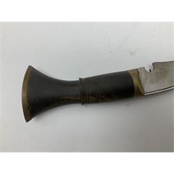 Post WW2 Gurkha kukri, in leather scabbard complete with two skinning knives, 42cm overall