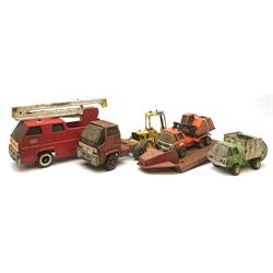 Five Tonka metal vehicles - Simon Snorkel mobile crane, Fork Lift truck, Low Loader, Refuse Wagon and Mobile Crane (5)