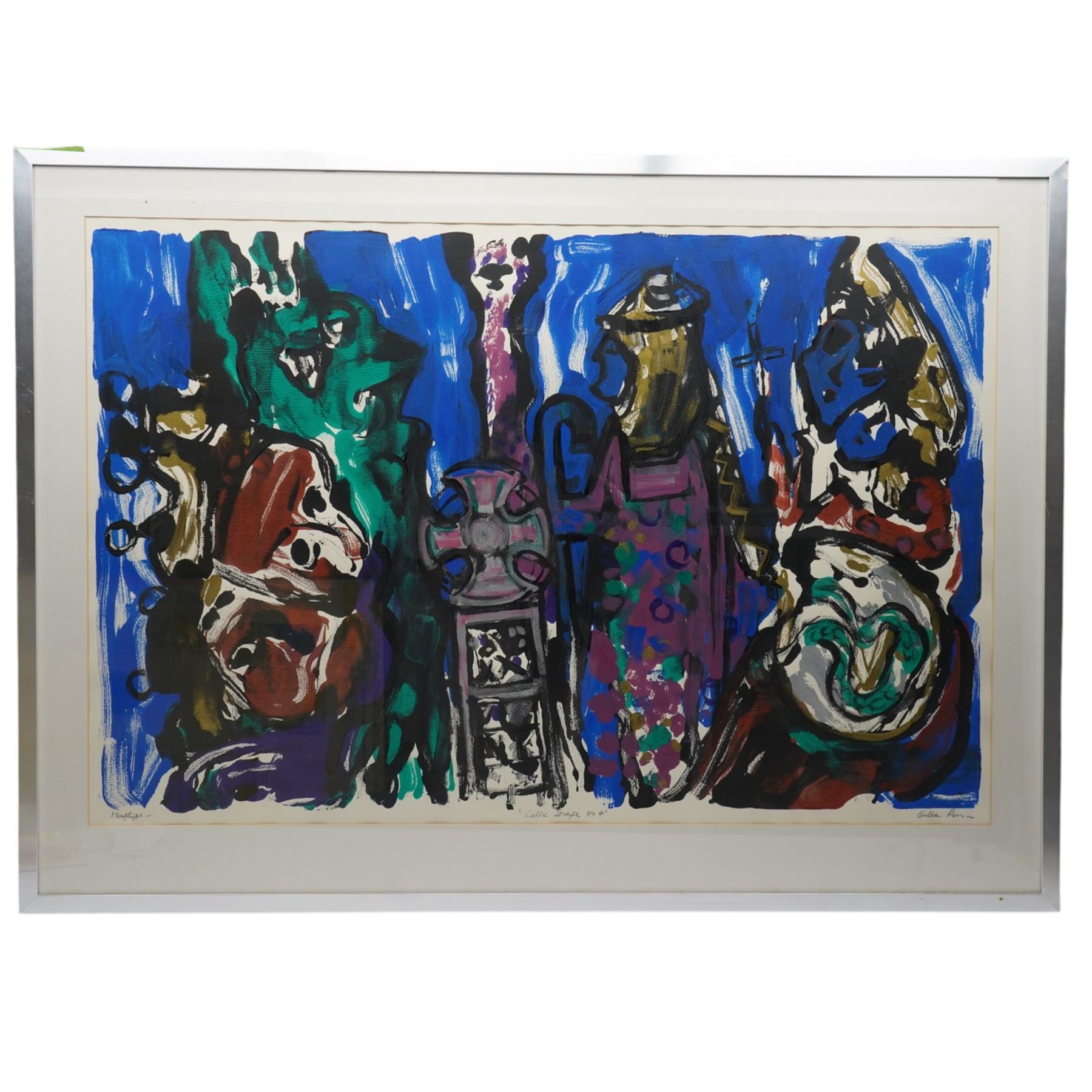 Gillian Ross Kelsey (British 1935-2025): 'Celtic Image No 1' and 'Celtic Image No 2', two acrylic monotypes signed and titled in pencil max 70cm x 110cm (2)