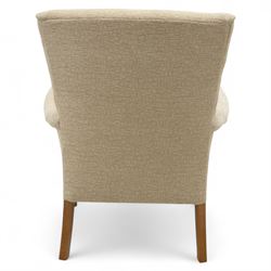 Parker Knoll - ‘Froxfield’ armchair, with upholstered back and seat in textured cream fabric, on beech bentwood arms and front supports