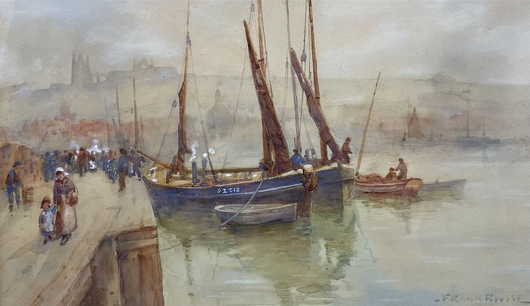 Frank Rousse (British fl.1897-1917): Whitby Harbour, watercolour signed 29cm x 49cm 