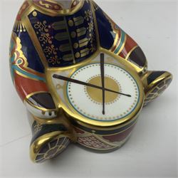 Royal Crown Derby paperweight Drummer Teddy with gold stopper, together with pattern 1128 Imari side plate and Old Imari Christmas Robin pin dish
