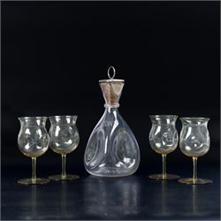 Four Arts and Crafts drinking glasses of dimple form, probably James Powell, Whitefriars, ...